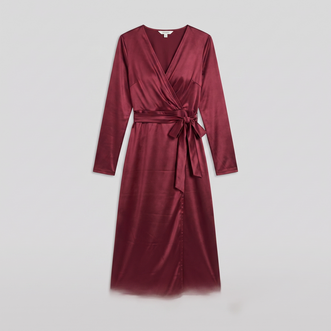 Solveig burgundy wrap dress product flat lay