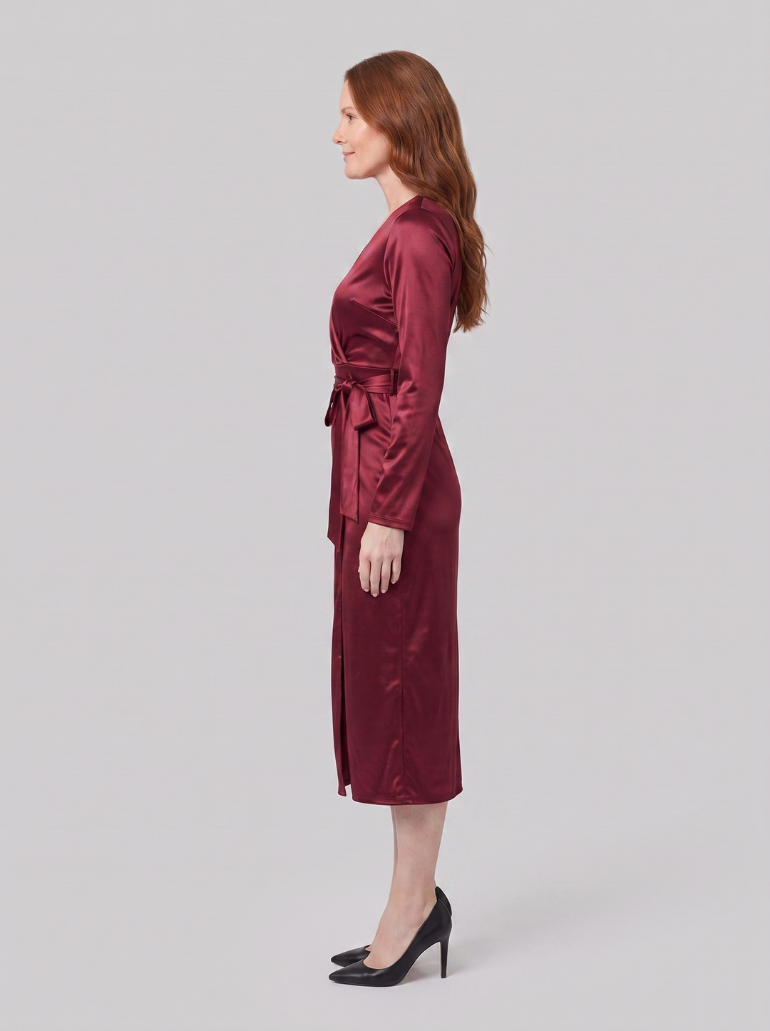 Solveig burgundy wrap dress side view