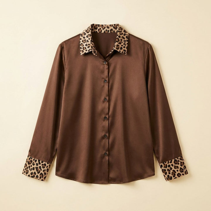 Brown satin blouse flat lay