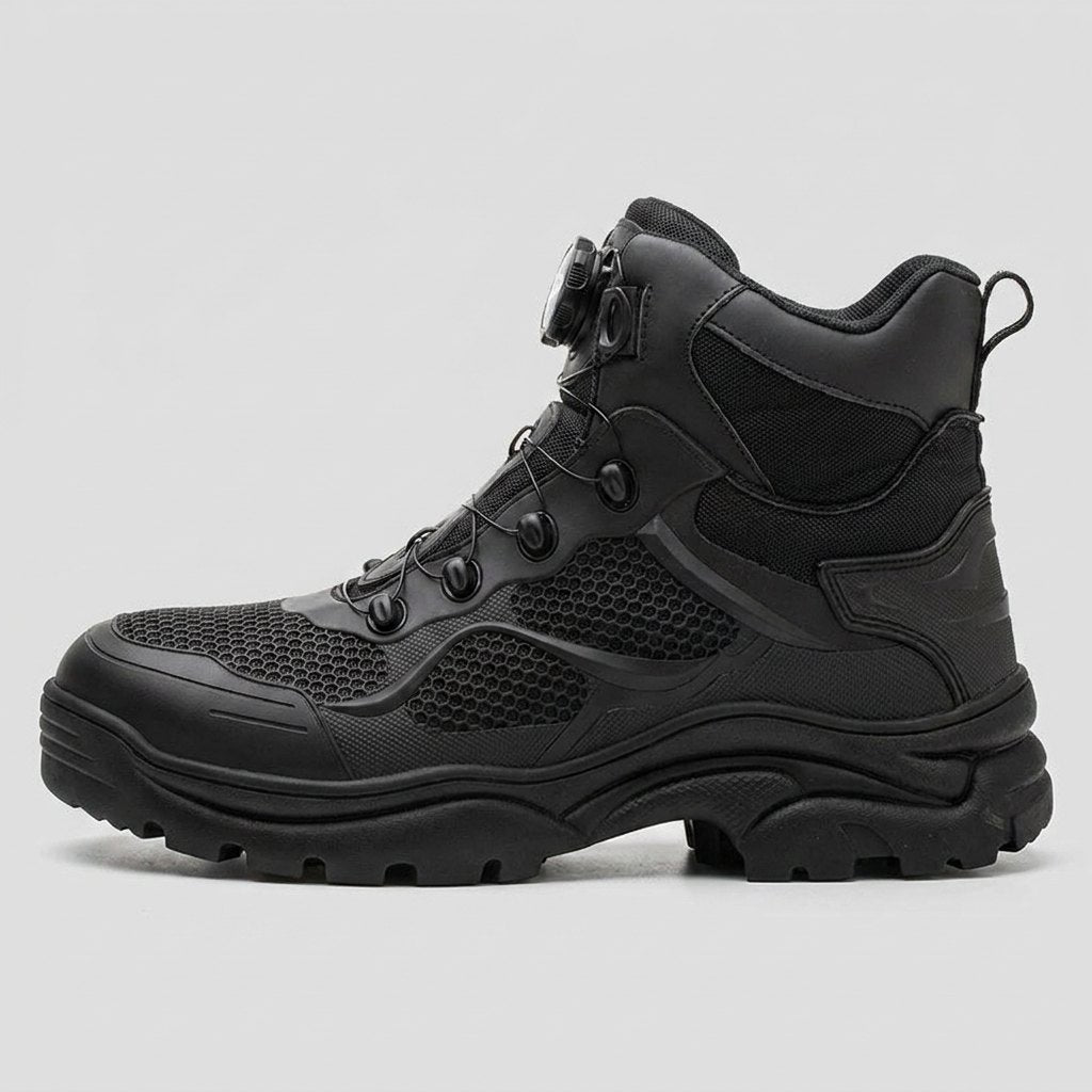 Black safety shoe side profile