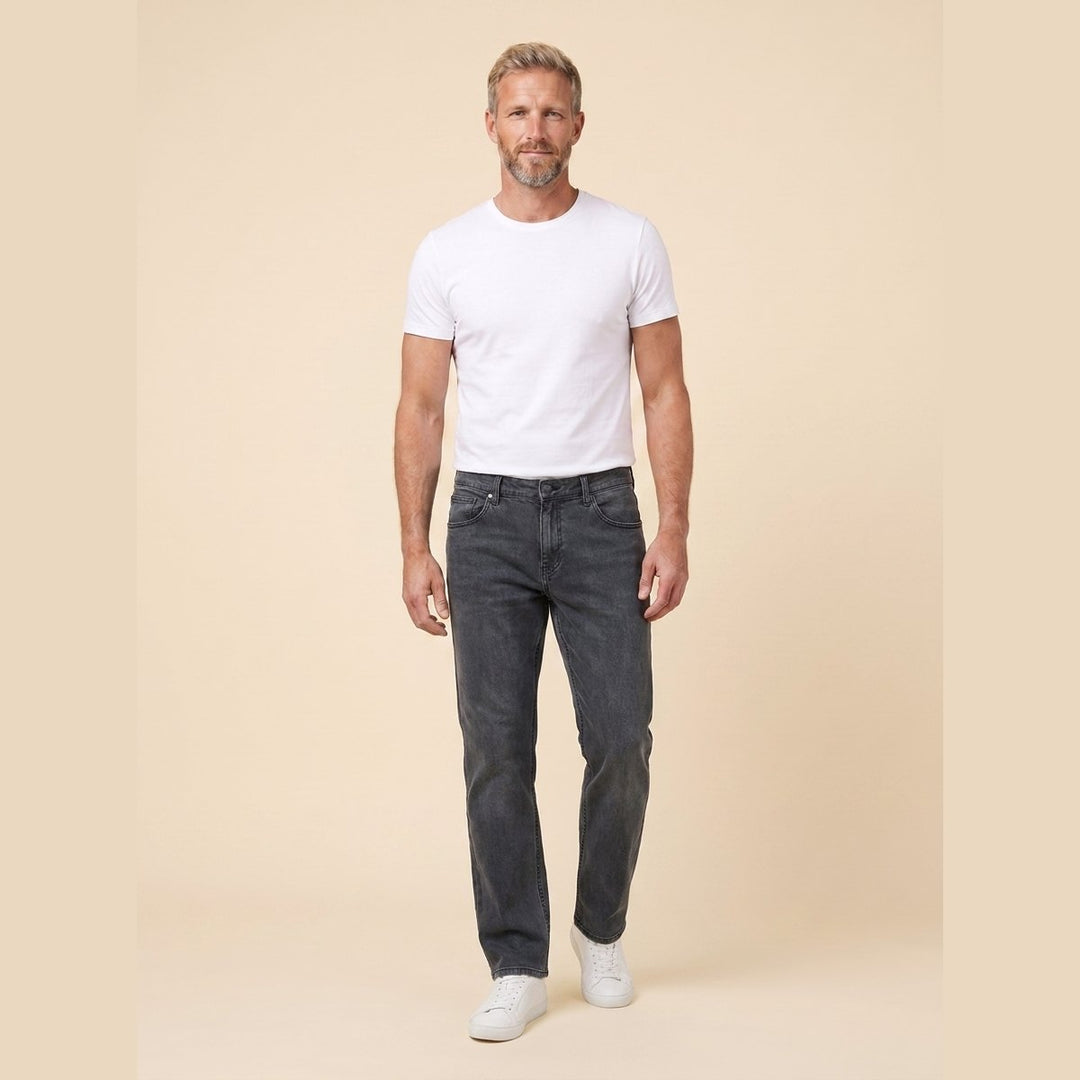 Straight-Leg Trousers Dark Gray on model