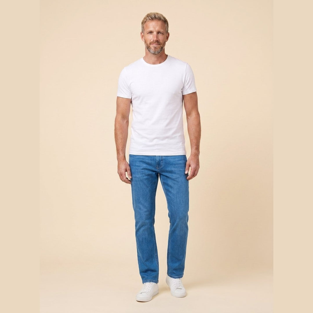 Straight-Leg Trousers Denim on model