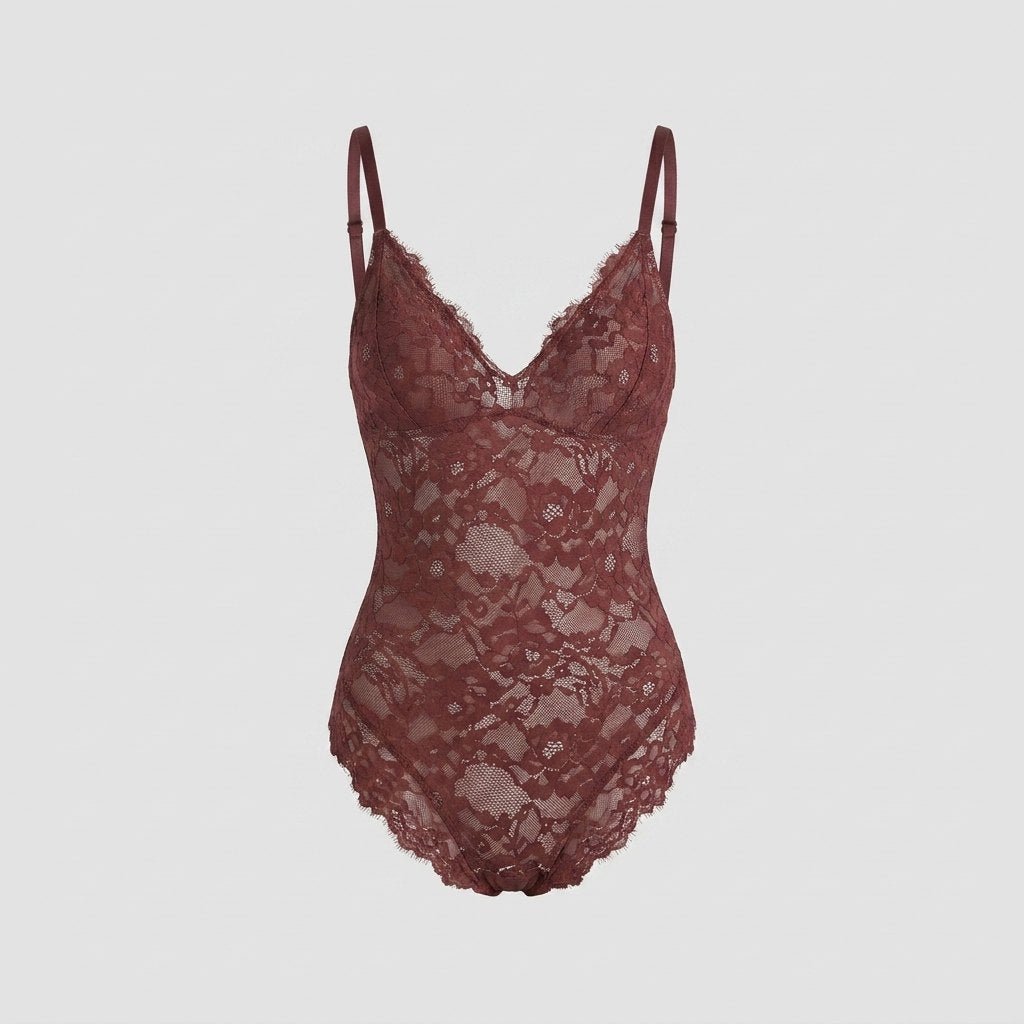Svelte full lace bodysuit dark red