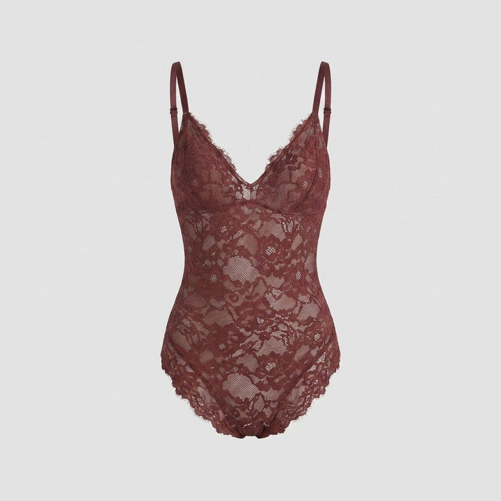 Svelte full lace bodysuit dark red