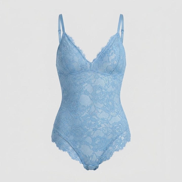Svelte full lace bodysuit powder blue