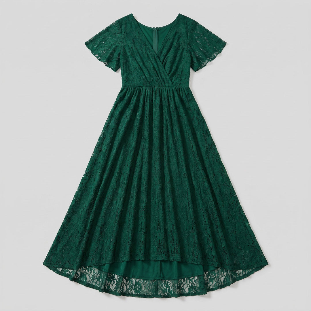Dark green lace maxi dress flat lay product photo - The store Vancouver