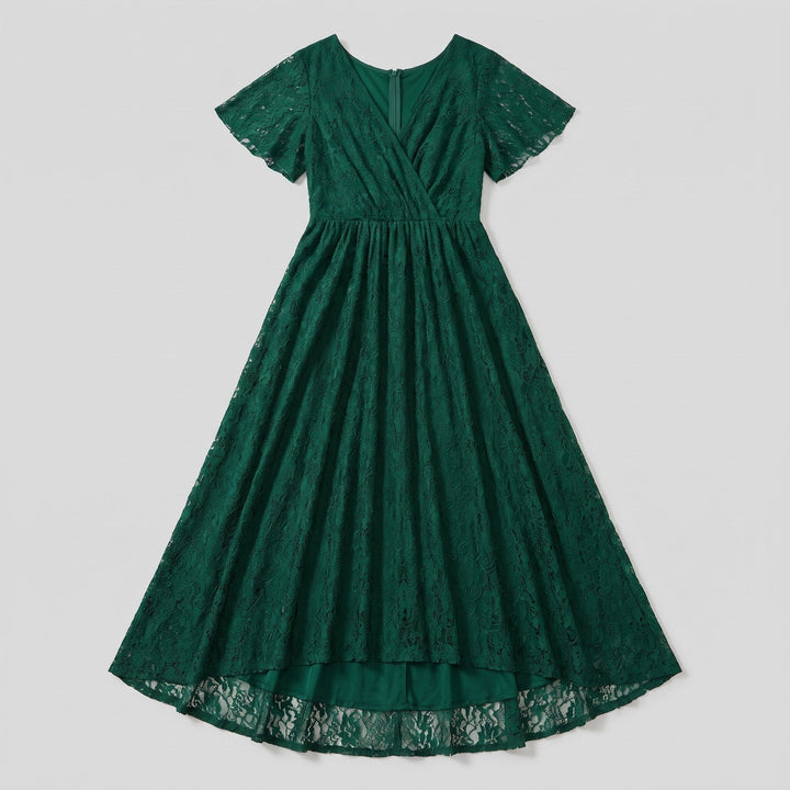 Dark green lace maxi dress flat lay product photo - The store Vancouver
