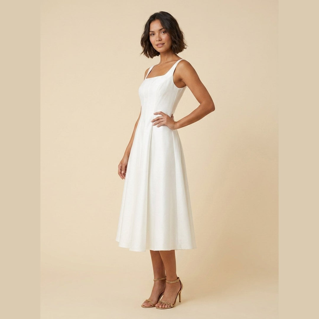 Talia white midi dress three-quarter pose