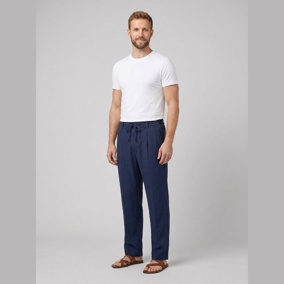 Talon navy relaxed trousers on model