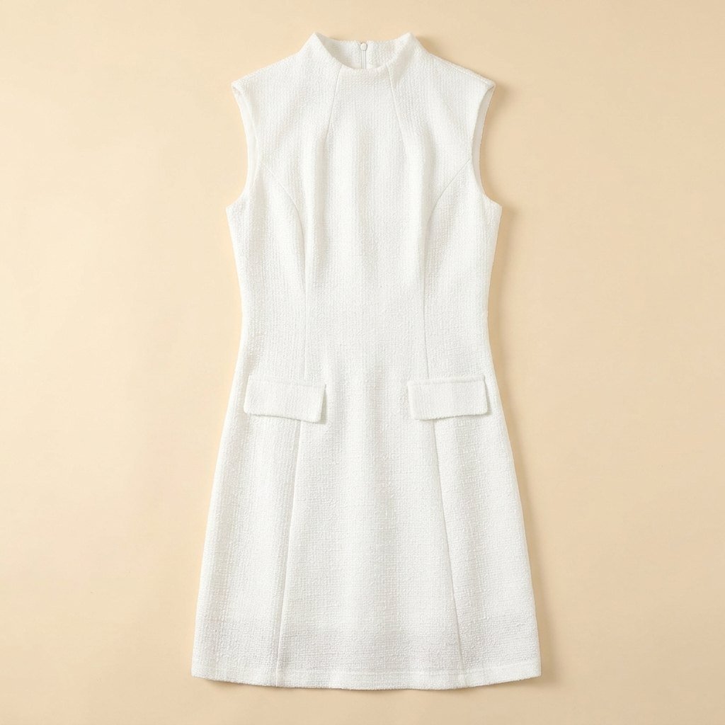 Tara white tweed sheath dress flat lay