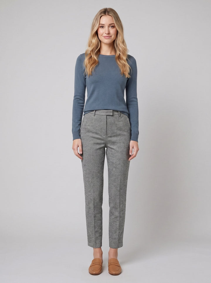 Tavi wool trousers grey herringbone front on model