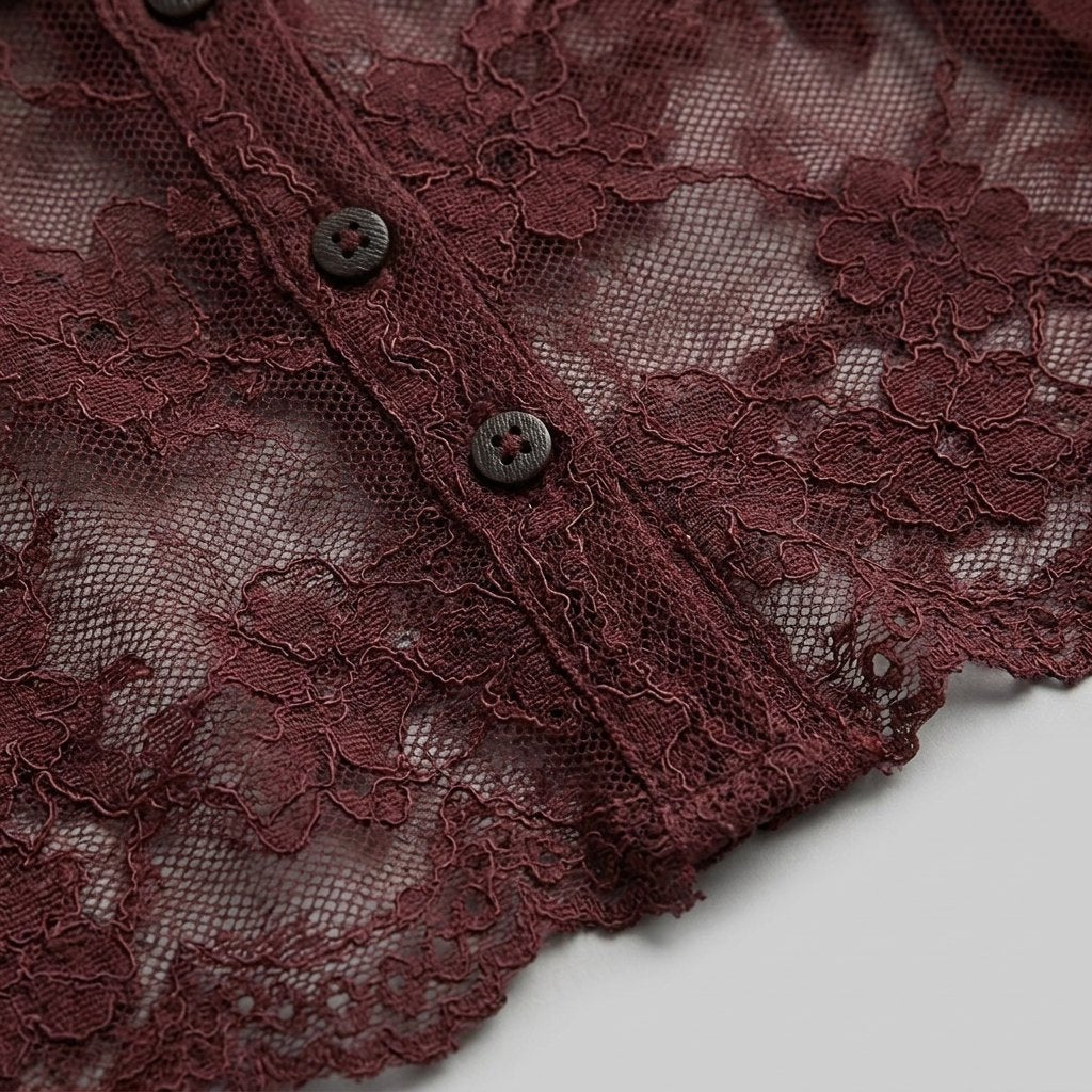 Tiana burgundy floral lace fabric detail