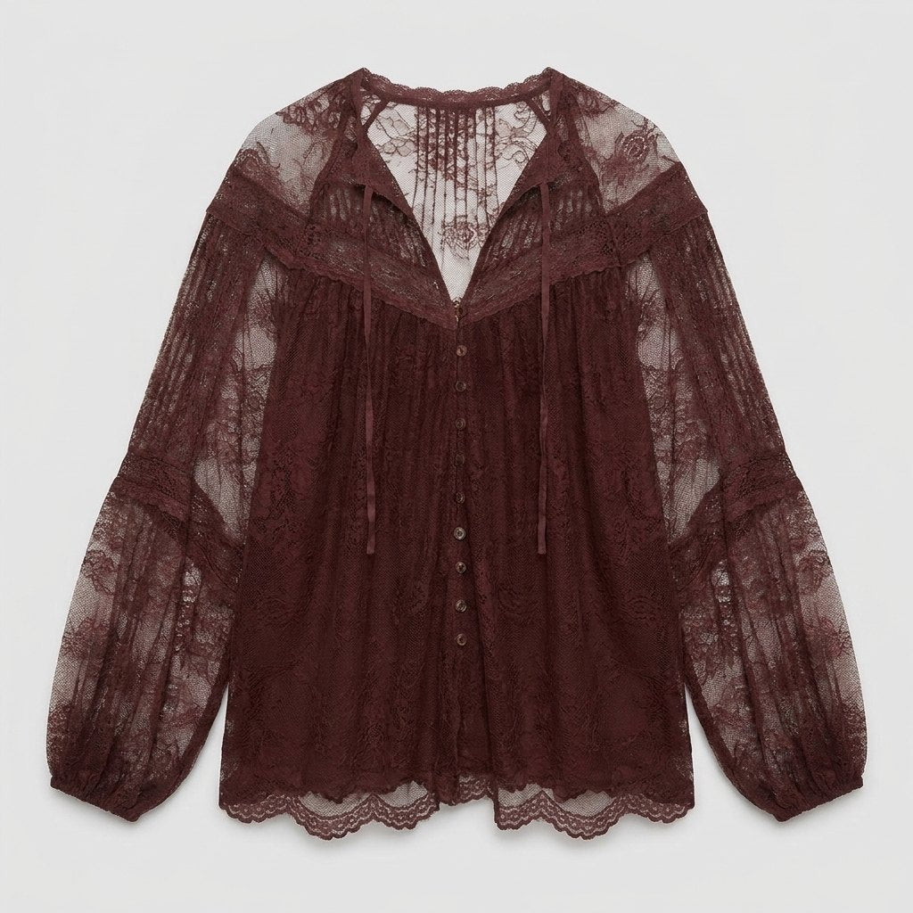Tiana burgundy lace blouse product flat lay