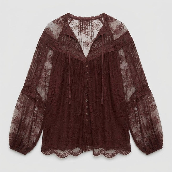 Tiana burgundy lace blouse product flat lay
