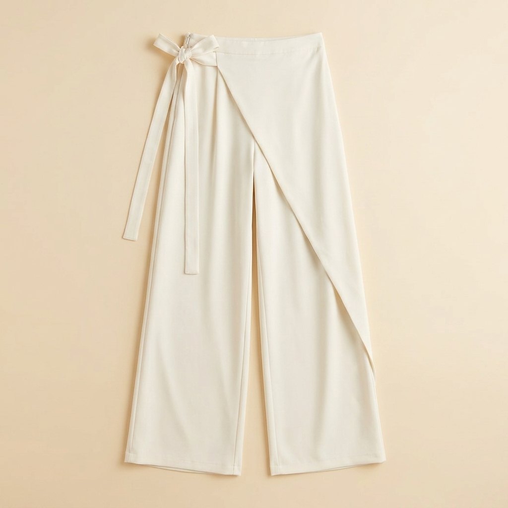 Tina cream asymmetrical pants flat lay