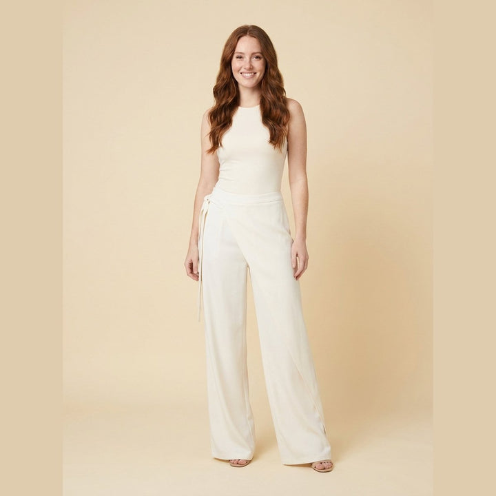 Tina cream asymmetrical wide-leg pants front