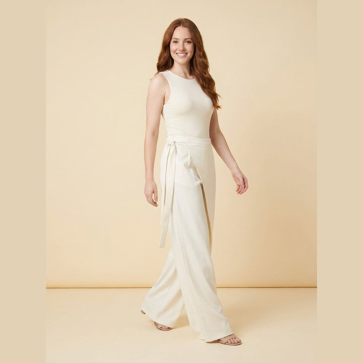 Tina cream asymmetrical pants side
