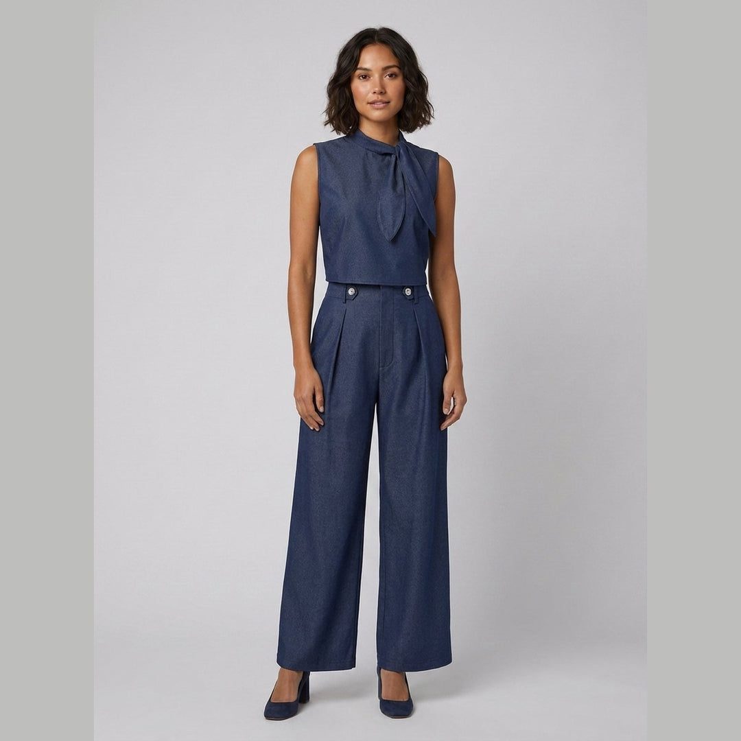 Tina navy blouse and pants set front