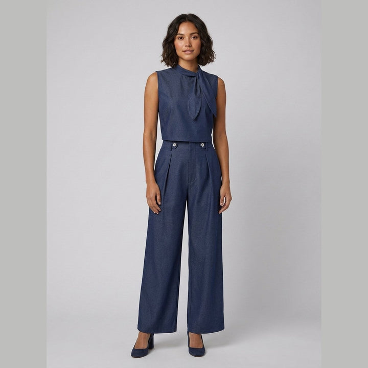 Tina navy blouse and pants set front