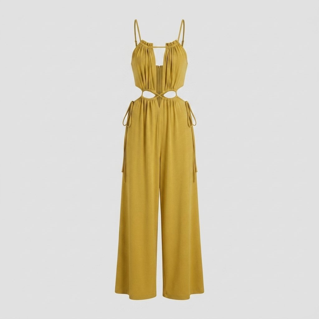 Tina mustard cut-out jumpsuit front