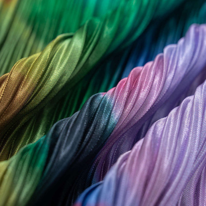 Tina rainbow pleated satin fabric close-up