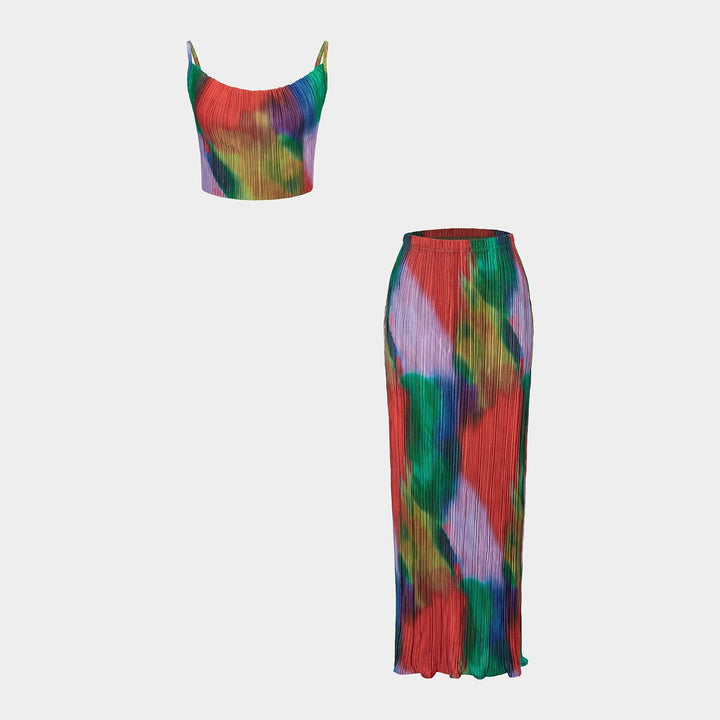 Tina rainbow satin set flat lay