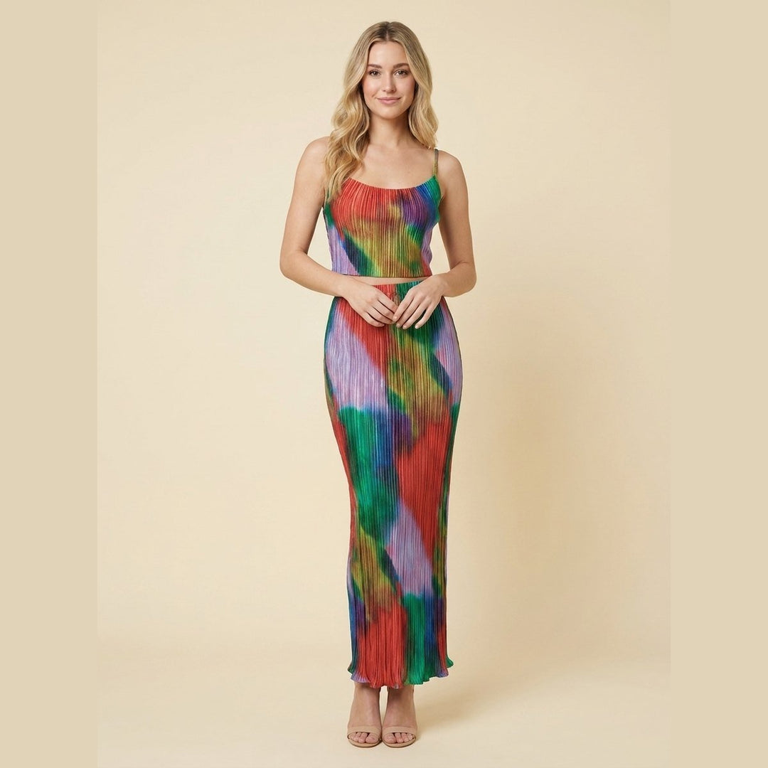 Tina rainbow satin cami and skirt set front