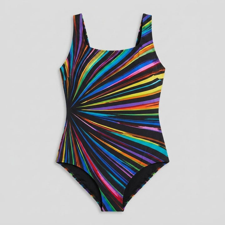 Black striped beach cover-up, front view