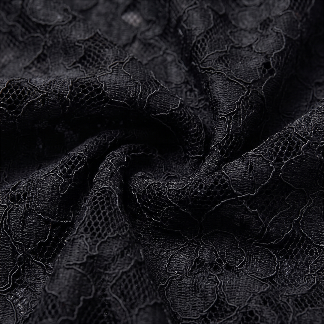 Close-up of the black floral lace fabric