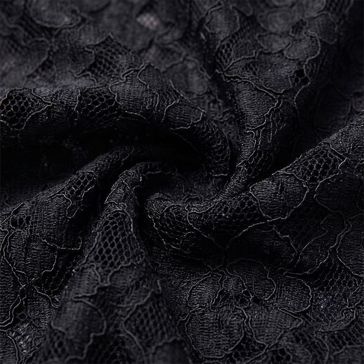Close-up of the black floral lace fabric