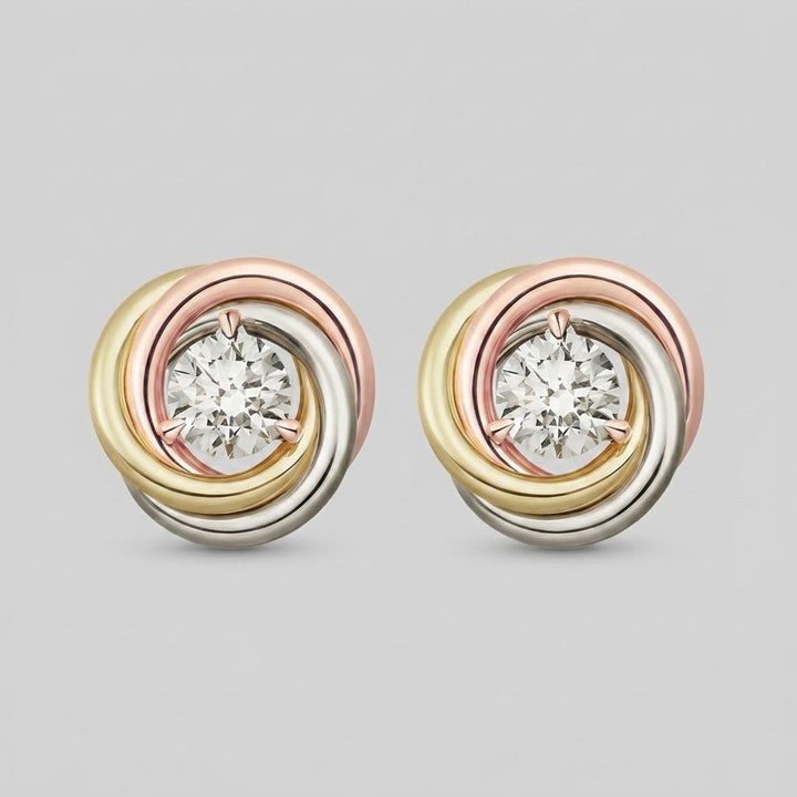 Trinity tri-color stud earrings