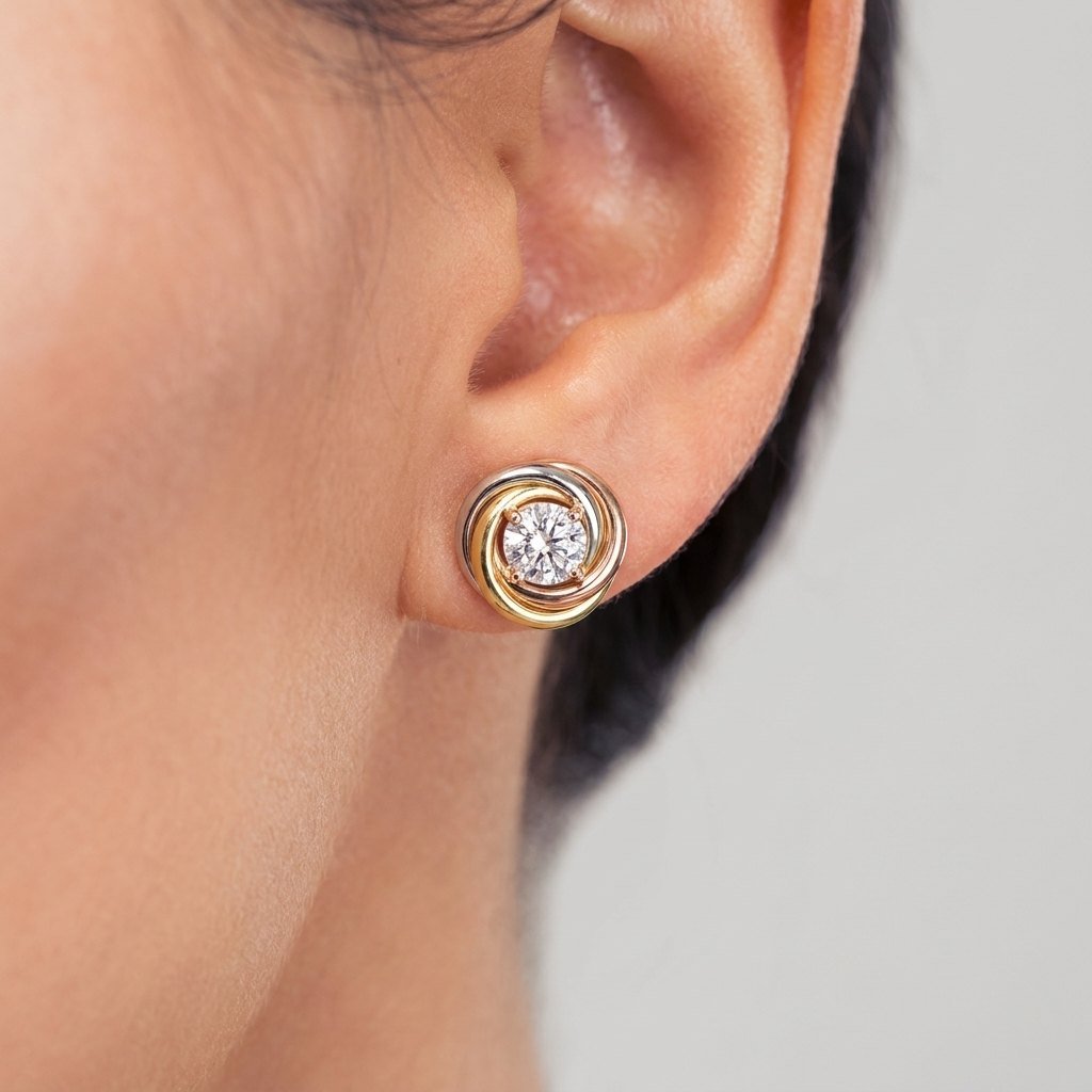 Trinity earring worn on ear