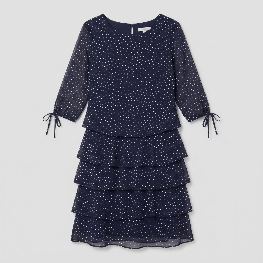 Victoire polka dot dress with three-quarter sleeves, flat lay