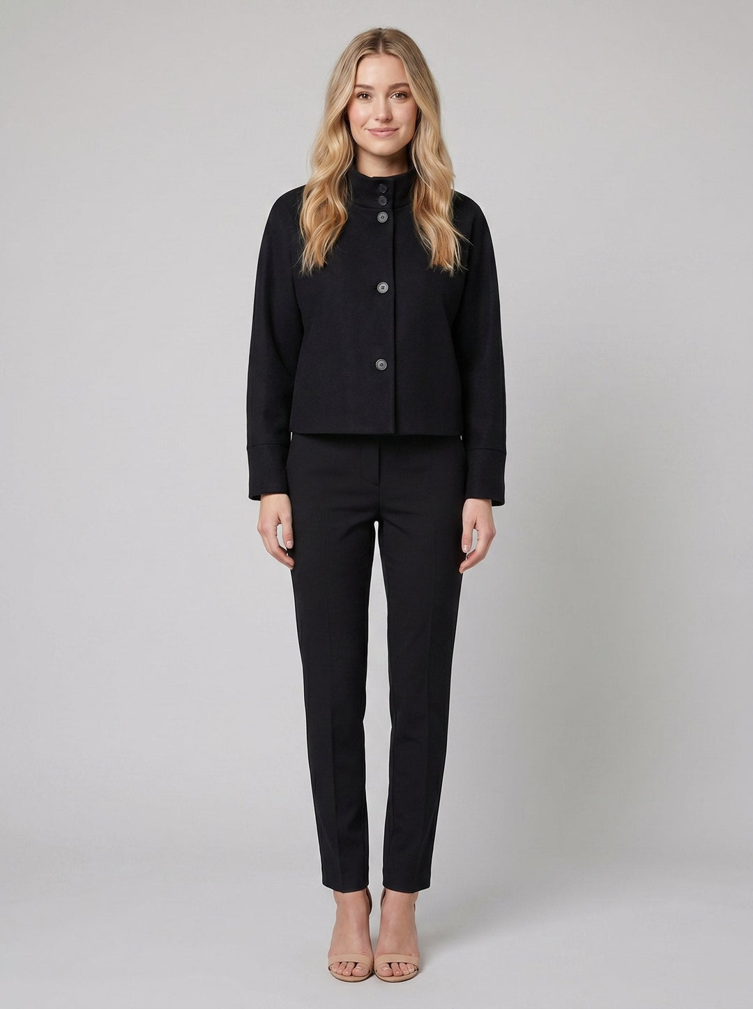 Virellea wool boxy jacket black on model