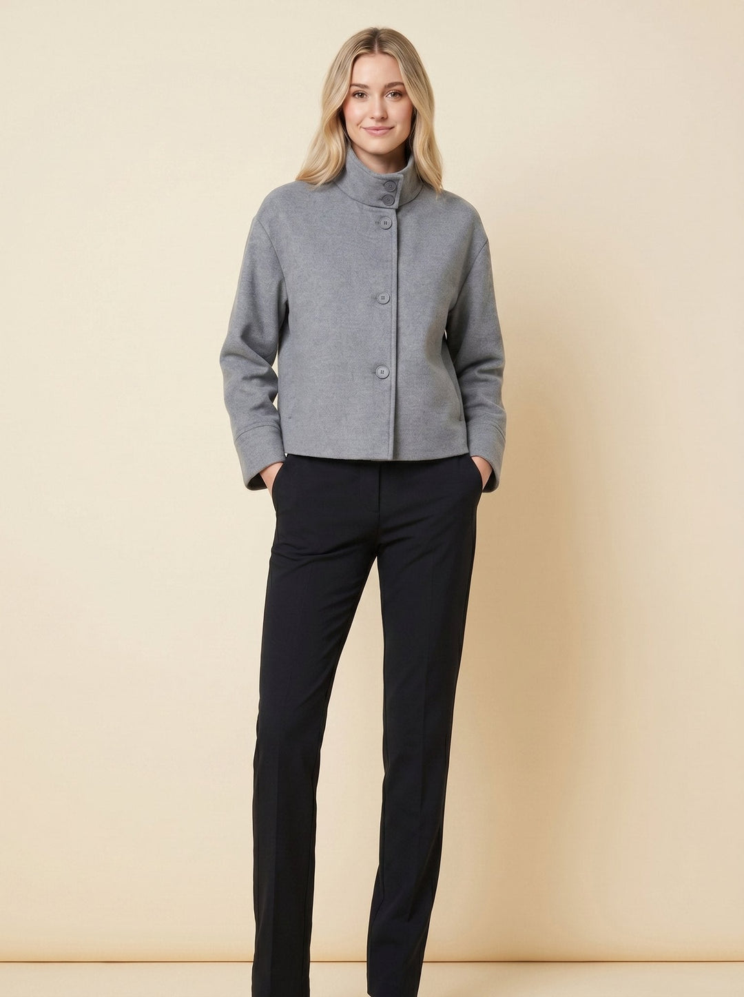Virellea wool boxy jacket heather grey on model