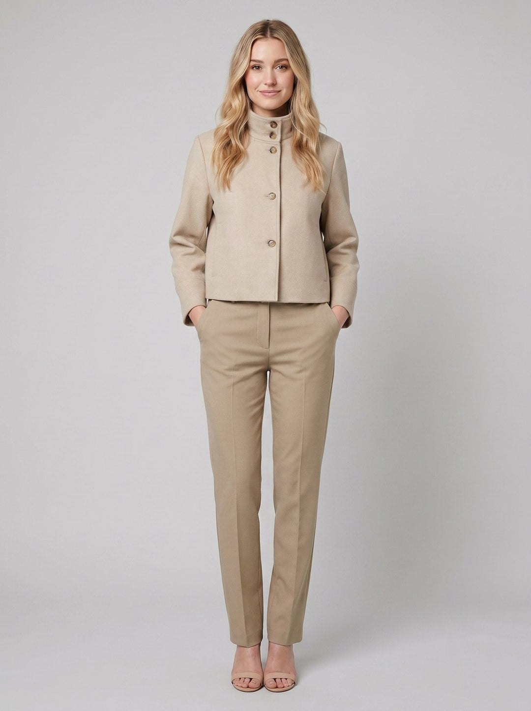 Virellea wool boxy jacket khaki on model
