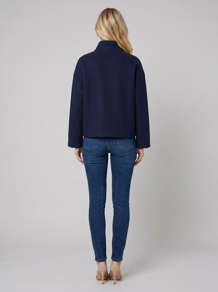 Virellea wool boxy jacket navy back on model