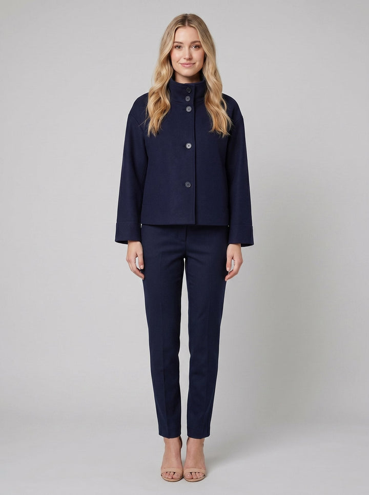 Virellea wool boxy jacket navy on model