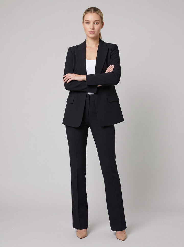 Vita women's suit black tailored blazer and trousers on model