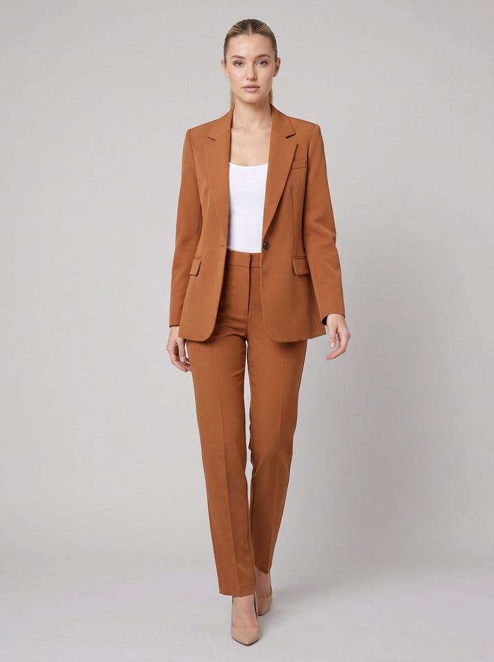 Vita women's suit brown tailored blazer and trousers on model
