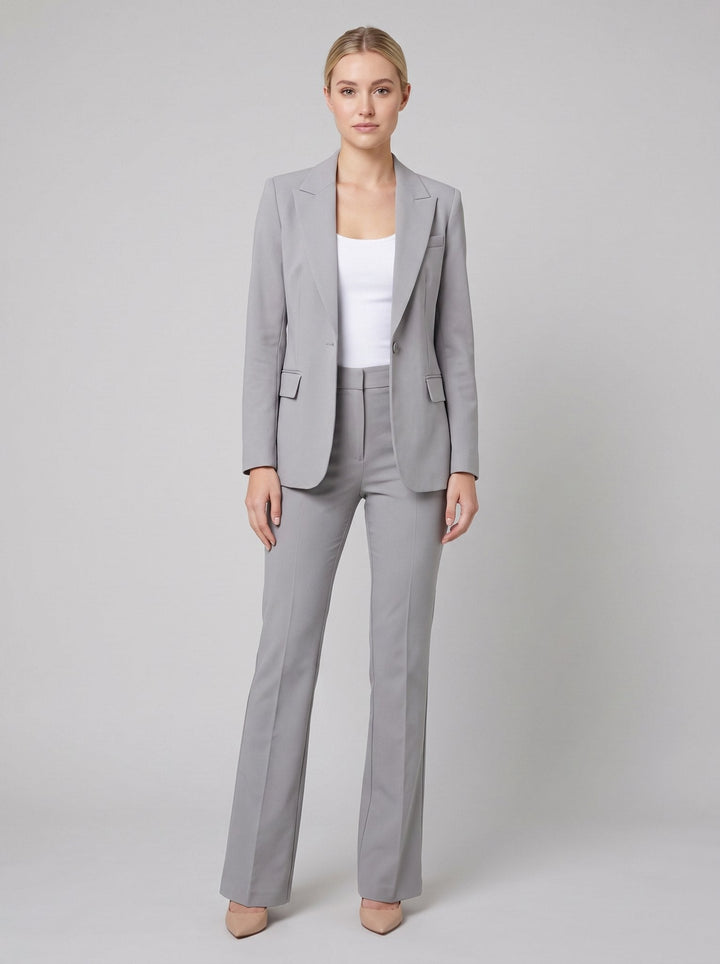 Vita women's suit gray tailored blazer and trousers on model