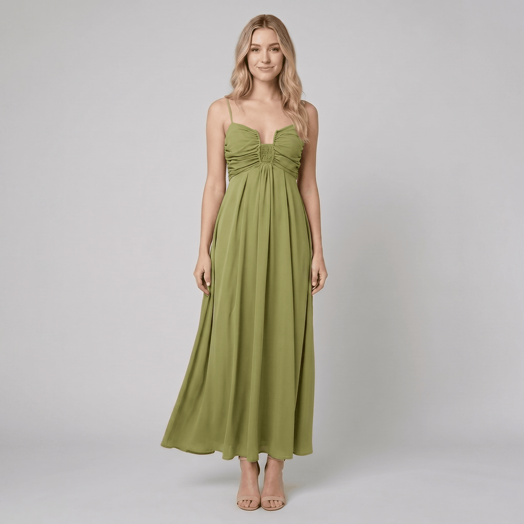 Willy olive green ruched bodice maxi dress