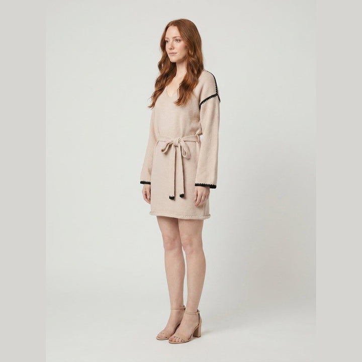Wilma Knit V-Neck Dress beige on model