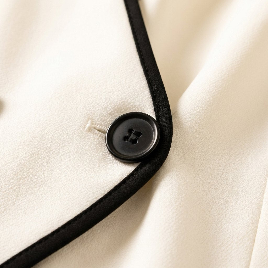 Wina white suit fabric close-up with black piping
