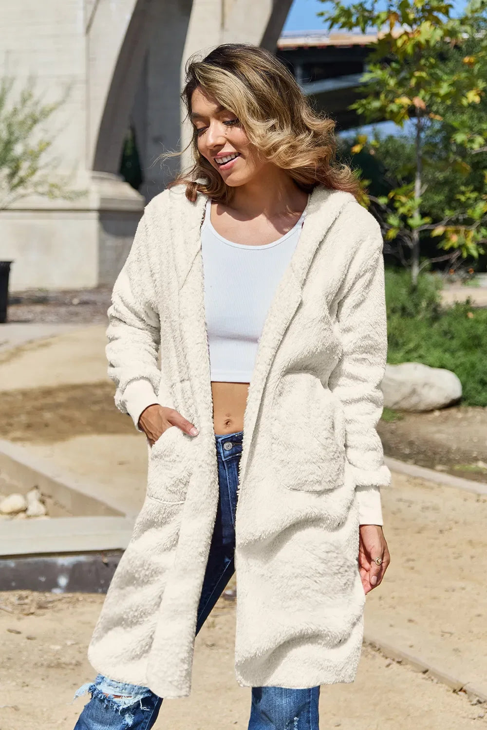 Wren teddy jacket cream front