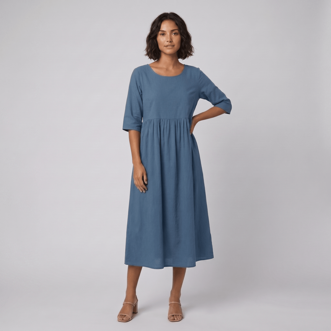 Ysoline flattering cotton dress blue - The store Vancouver