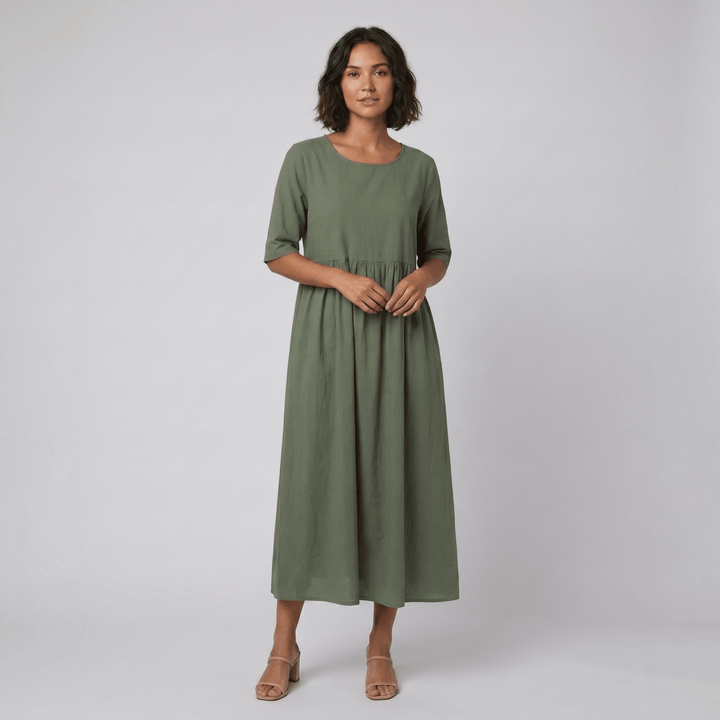 Ysoline flattering cotton dress green - The store Vancouver