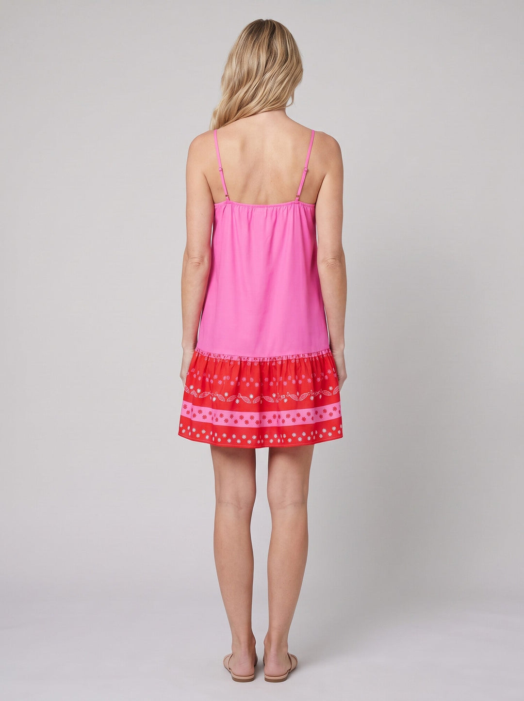 Zaria Bloom Dress hot pink fish print back on model