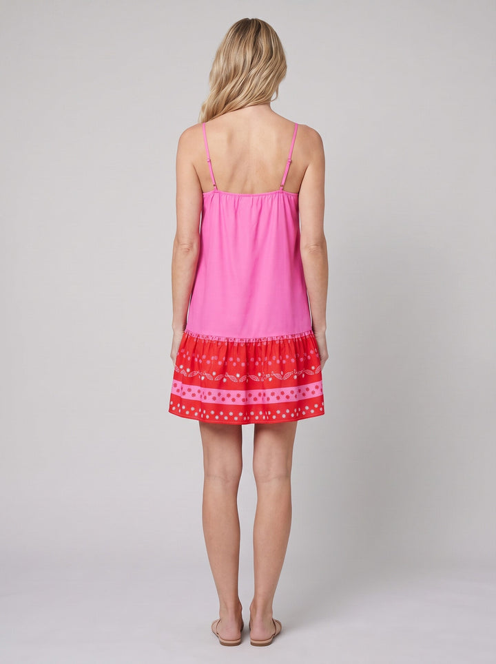 Zaria Bloom Dress hot pink fish print back on model