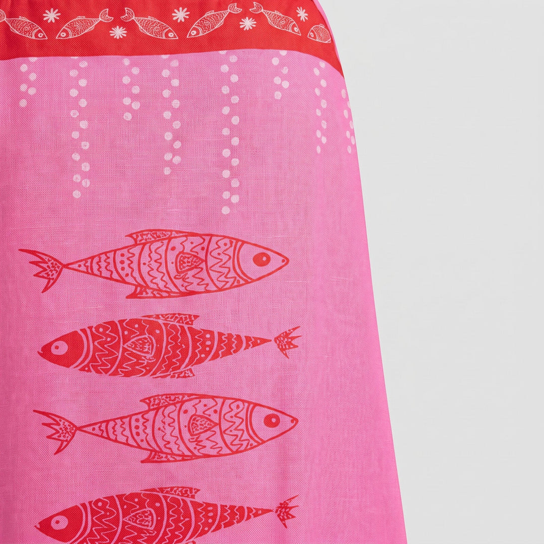 Zaria Bloom Dress hot pink fish print fabric detail